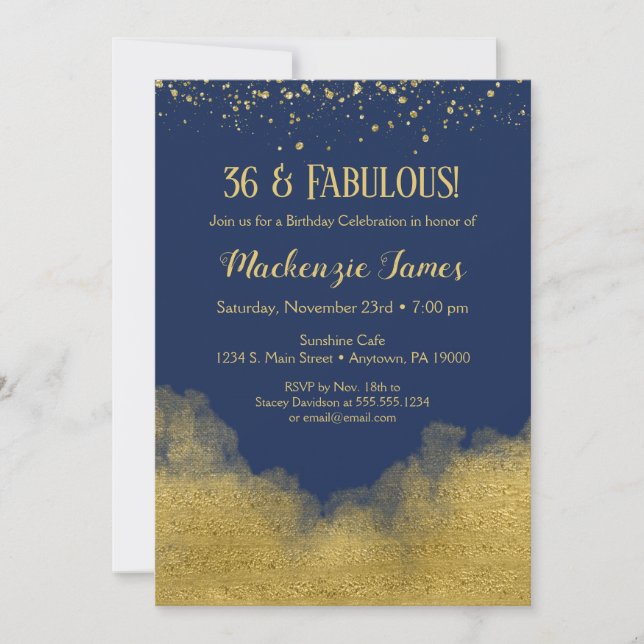 Navy Blue Gold Confetti Birthday Invitation (Front)