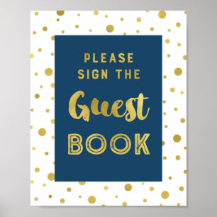 Navy Blue Gold Confetti Guest Book Wedding Sign