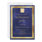 Navy blue gold confetti retirement business logo