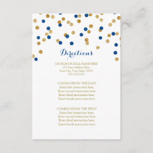 Navy Blue Gold Confetti Wedding Direction Insert