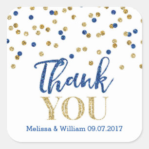 Navy Blue Gold Confetti Wedding Favour Tags