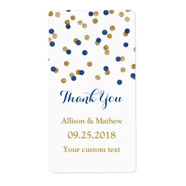 Navy Blue Gold Confetti Wedding Labels (Front)