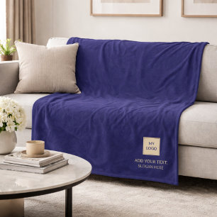 Navy blue gold corporate logo luxury company fleece blanket