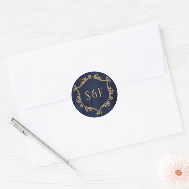 Navy Blue Gold Crest Monogram Envelope Seal (Envelope)