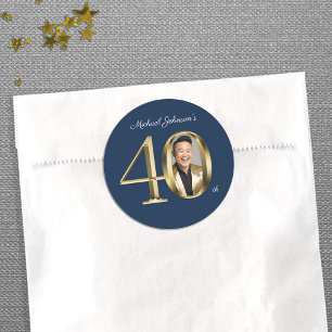 Navy Blue Gold Custom 40th Birthday Party Classic Round Sticker
