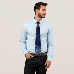 Navy Blue Gold Custom Letter Your Name Neck Tie