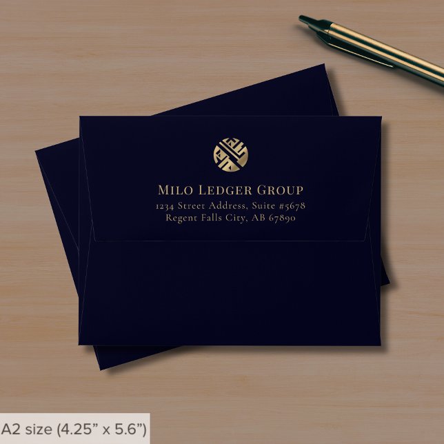 Navy Blue Gold Custom Logo Note Card Envelope (Creator Uploaded)