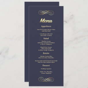 Navy Blue Gold Custom Wedding Menu Cards