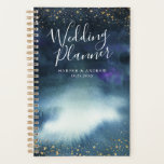 Navy Blue Gold Custom Wedding Planner<br><div class="desc">Elegant planner for your navy gold theme wedding! The background is a hand painted abstract watercolor painting in navy blue ombre. There is faux gold glitter on the top and bottom. The text says "Wedding Planner" in modern script font. You can customise this item by adding the bride and groom's...</div>