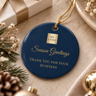 Navy blue gold customer business logo ceramic tree decoration