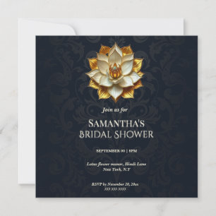 Navy Blue Gold Damask Bridal Shower  Holiday Card
