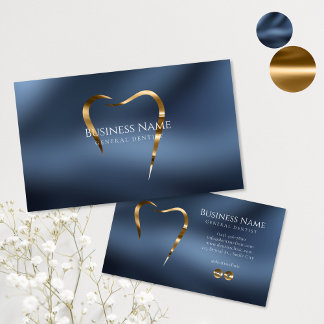 Navy Blue & Gold Dentist Business Card