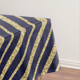 Navy Blue & Gold diagonal stripes Tablecloth