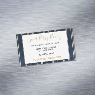 Navy Blue Gold Double Stripes Chic Business Card