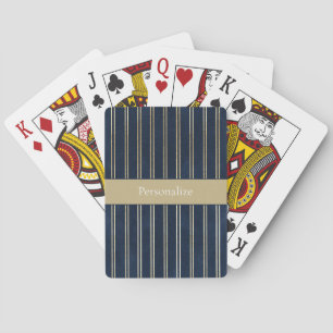 Navy Blue Gold Double Stripes Playing Cards