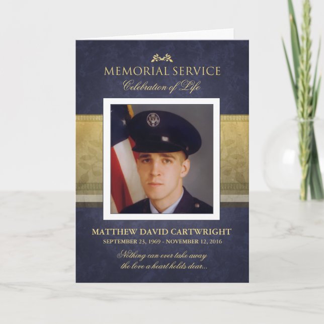 Navy Blue & Gold Elegance Memorial Service Invite (Front)