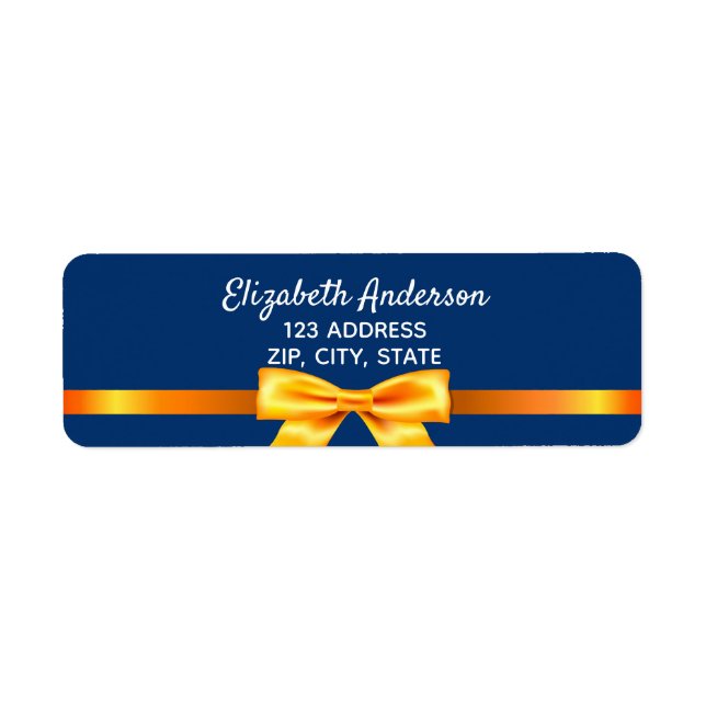 Navy blue gold elegant bow return address (Front)