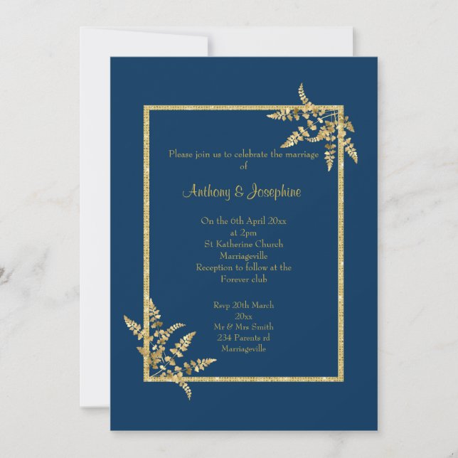 Navy Blue Gold ELEGANT CLASSIC WEDDING Invitation (Front)