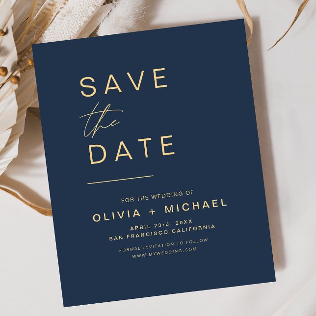 Navy Blue Gold Elegant Save the Date Minimalist  (Creator Uploaded)