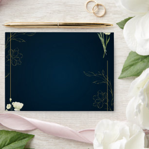 Navy Blue Gold Elegant Wedding Envelope