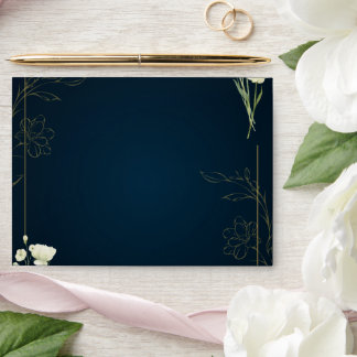 Navy Blue Gold Elegant Wedding Envelope