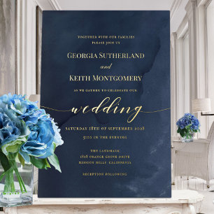 Navy Blue & Gold Elegant Wedding Foil Invitation