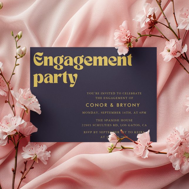 Navy Blue & Gold Engagement Party Invitation (Creator Uploaded)