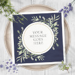 Navy Blue Gold Eucalyptus Greenery Foliage Napkin<br><div class="desc">Featuring delicate watercolor greenery leaves on a navy blue background,  this chic botanical napkin can be personalised with your own message. Perfect for weddings,  bridal showers,  baby showers,  baptism,  engagement parties,  anniversary celebrations,  and birthday get-togethers. Designed by Thisisnotme©</div>