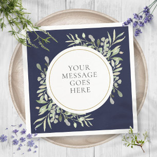 Navy Blue Gold Eucalyptus Greenery Foliage Napkin