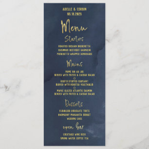 Navy Blue & Gold Fancy Calligraphy Script Wedding Menu