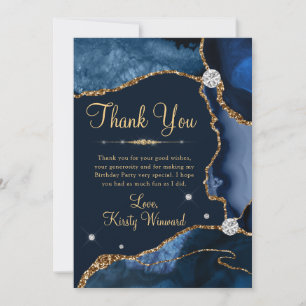 Navy Blue & Gold Faux Glitter Agate Birthday Thank You Card