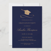 Navy Blue & Gold Faux Glitter Graduation 