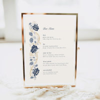 Navy Blue Gold Floral Art Nouveau Bar Menu Sign
