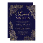 Navy blue gold floral elegant Sweet sixteen