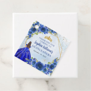 Navy Blue Gold Floral Princess Tiara Thank You Favour Tags