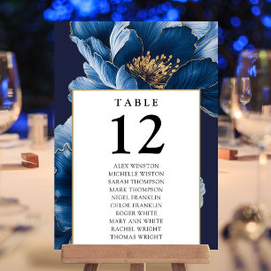 Navy Blue Gold Floral Table Number Seating Chart