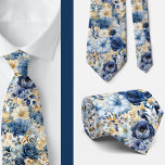 Navy Blue Gold Floral Watercolor Flowers Wedding  Tie<br><div class="desc">These gorgeous navy blue and gold neck ties are perfect for your groomsmen or for adding a splash of winter to your wardrobe.</div>