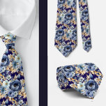 Navy Blue Gold Floral Watercolor Flowers Wedding  Tie<br><div class="desc">A navy blue and gold watercolor floral necktie features a striking blend of deep, rich navy blue as the primary background colour, complemented by elegant, soft gold accents. The gold is applied in a watercolor technique, creating a fluid, artistic effect that evokes a sense of sophistication and refinement. The floral...</div>