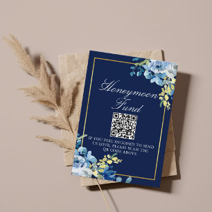 Navy Blue Gold Floral Wedding Chic Honeymoon Fund Enclosure Card