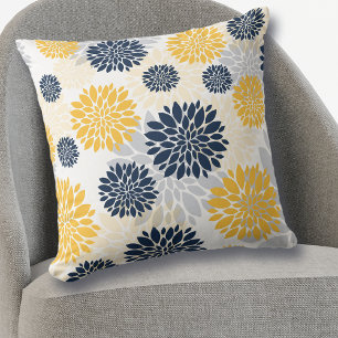 Navy Blue Gold  Flower Pattern Cushion