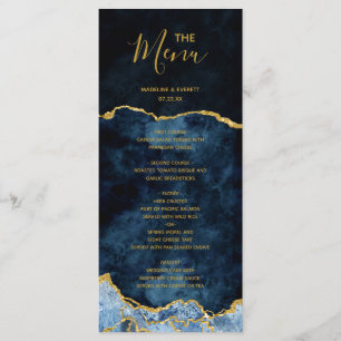Navy Blue Gold Foil Agate Marble Wedding Menu