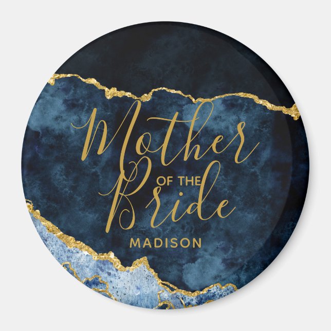 Navy Blue & Gold Foil Agate Mother of the Bride Magnet (Front)