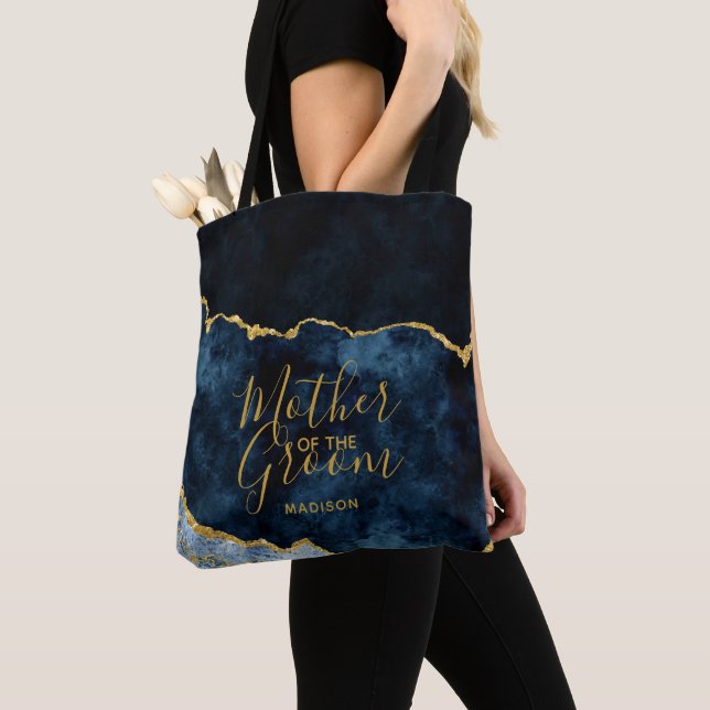 Navy Blue & Gold Foil Agate Mother of the Groom Tote Bag (Close Up)