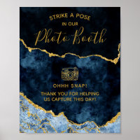 Navy Blue Gold Foil Agate Photo Booth Wedding Sign