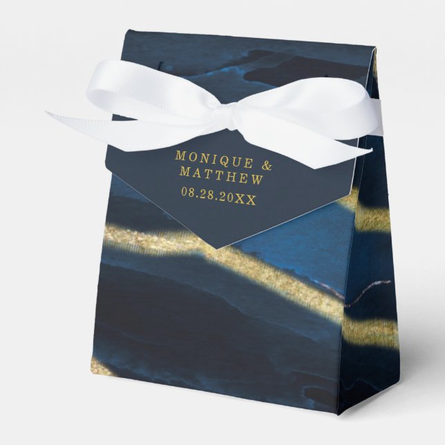 Navy Blue & Gold Foil Agate Wedding  Favour Box (Front Side)