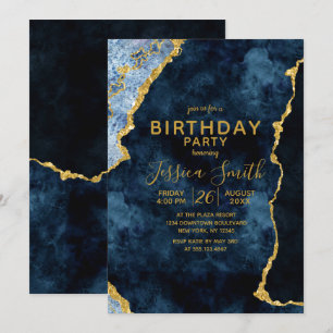Navy Blue & Gold Foil Birthday Party Invitation