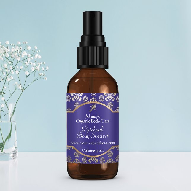 Navy blue & gold foil damask cosmetics label 1 (Creator Uploaded)