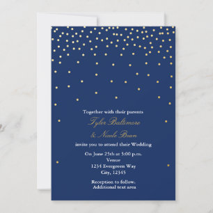 Navy Blue Gold Foil Dots Modern Wedding Invitation