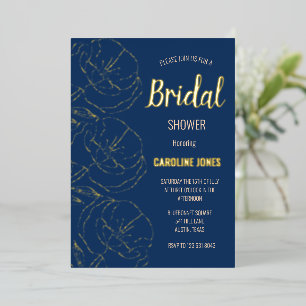 Navy Blue Gold Foil Floral Elegant Bridal Shower