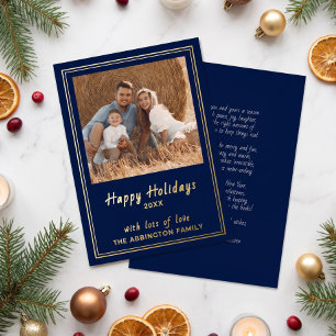 Navy Blue Gold Foil Happy Holidays Family Photo